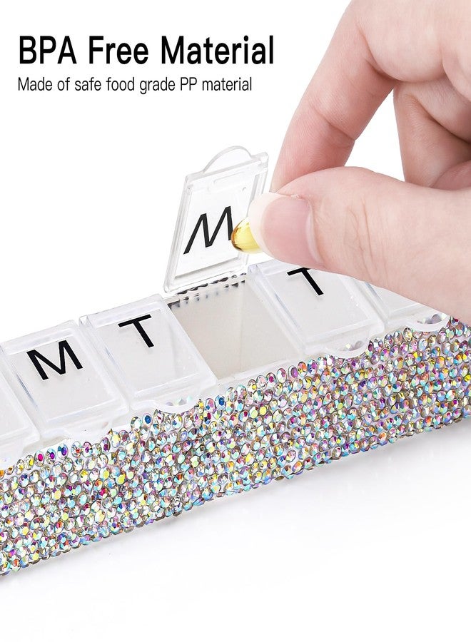 Soleebee Portable Weekly 7 Day Pill Organizer, Bling Crystal Pill Box Case, Travel Pill Planner, Pill Dispenser, Medicine Vitamin Container Organizer (AB) - Image 5